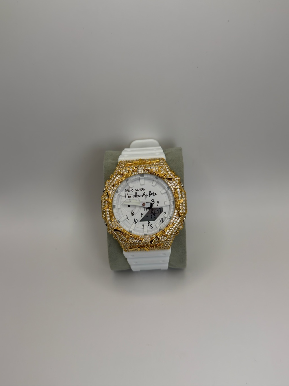 Casio White Watch with Gold Crystal Bezel